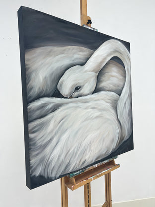 Original art for sale at UGallery.com | Peaceful Swan by Pamela Hoke | $2,900 | oil painting | 36' h x 36' w | photo 2