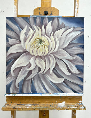Original art for sale at UGallery.com | White Chrysanthemum by Pamela Hoke | $1,350 | oil painting | 24' h x 24' w | photo 3