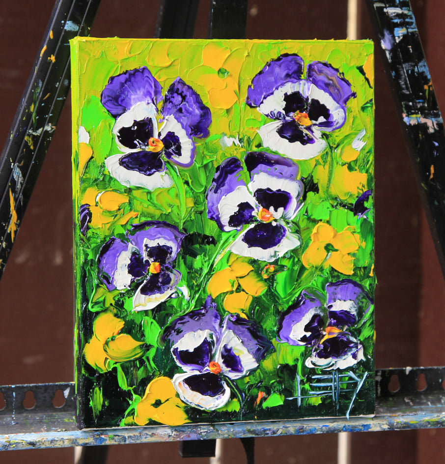 Precious Pansies by Lisa Elley |  Side View of Artwork 