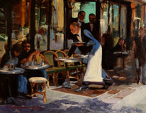 Original art for sale at UGallery.com | Parisian Waiter by Jonelle Summerfield | $650 | oil painting | 14' h x 18' w | thumbnail 1