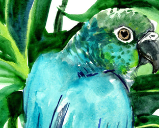 Original art for sale at UGallery.com | Green Conure and Philodendron, Tropical by Suren Nersisyan | $275 | watercolor painting | 14' h x 11' w | photo 2