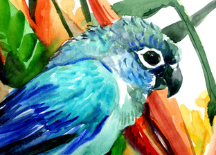 Sun Conure and Paradise Flowers, Tropics by Suren Nersisyan |  Side View of Artwork 