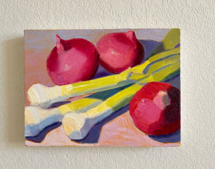Original art for sale at UGallery.com | Red Onions and Leeks by Pat Doherty | $500 | oil painting | 9' h x 12' w | photo 3