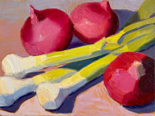Original art for sale at UGallery.com | Red Onions and Leeks by Pat Doherty | $500 | oil painting | 9' h x 12' w | photo 1