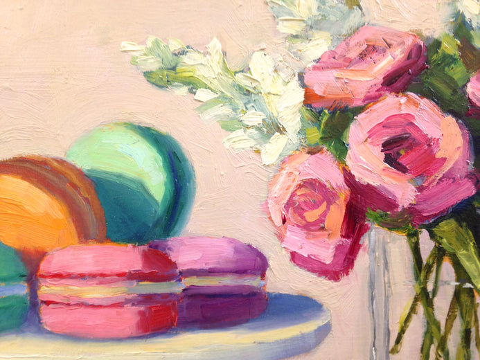 Roses & Macarons by Pat Doherty |   Closeup View of Artwork 