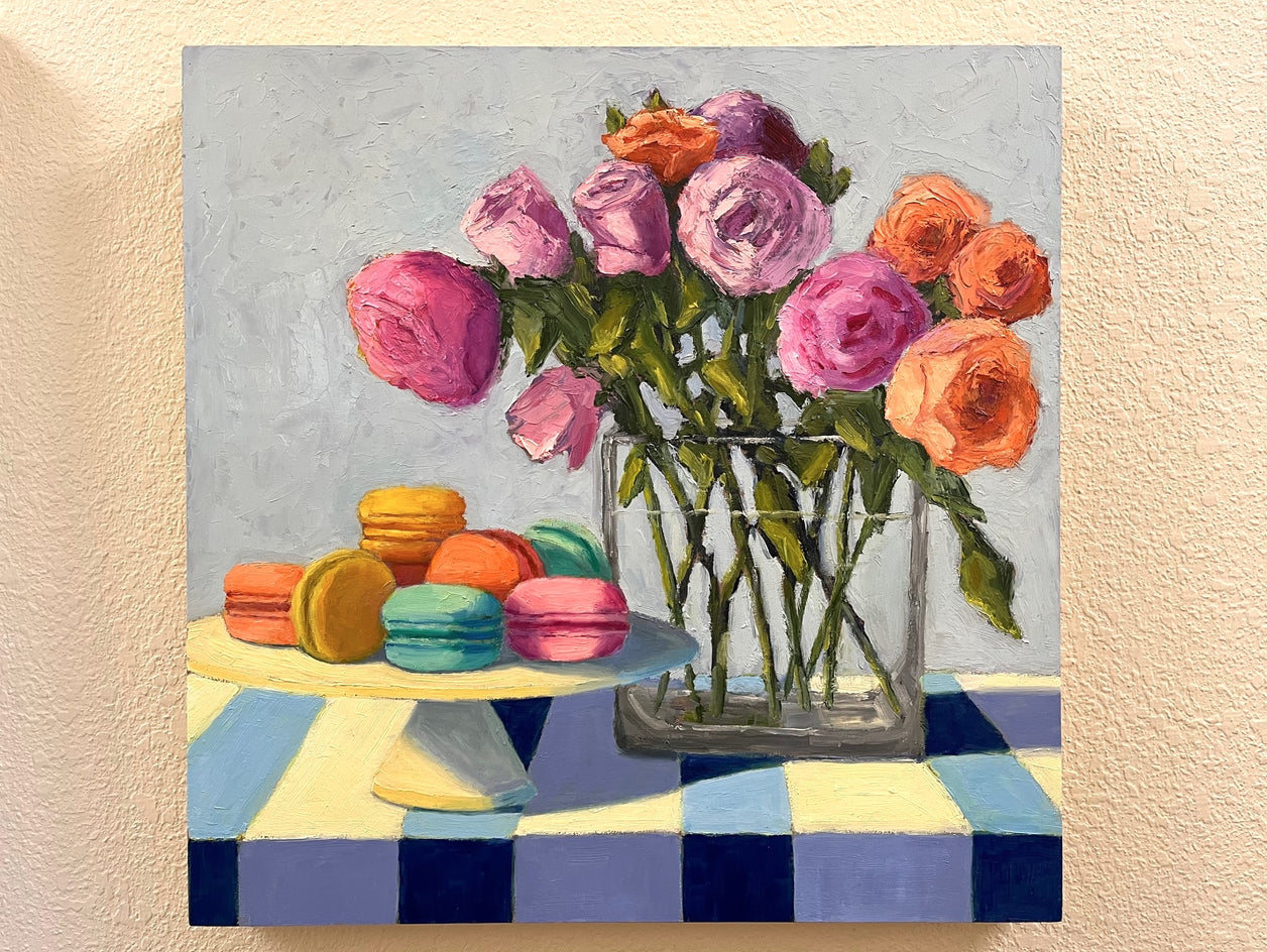 Roses on Blue Stripes by Pat Doherty |  Context View of Artwork 