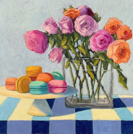 Roses on Blue Stripes by Pat Doherty |  Artwork Main Image 