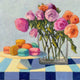 Original art for sale at UGallery.com | Roses on Blue Stripes by Pat Doherty | $1,200 | oil painting | 18' h x 18' w | thumbnail 1