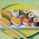 Original art for sale at UGallery.com | Sushi Plate by Pat Doherty | $575 | oil painting | 12' h x 12' w | thumbnail 1