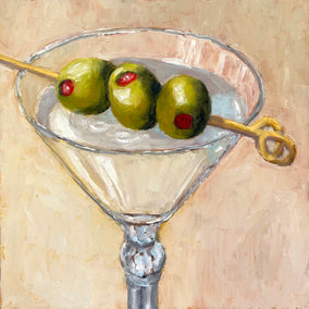 oil painting by Pat Doherty titled Three Cocktail Olives