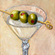 Original art for sale at UGallery.com | Three Cocktail Olives by Pat Doherty | $225 | oil painting | 6' h x 6' w | thumbnail 1