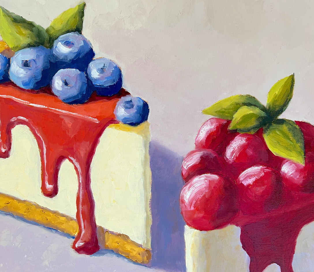 Two Slices of Cheesecake by Pat Doherty |  Closeup View of Artwork 
