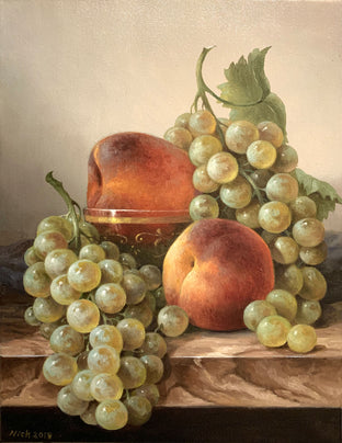 Original art for sale at UGallery.com | Peaches by Nikolay Rizhankov | $725 | oil painting | 14' h x 11' w | photo 1