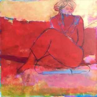 Original art for sale at UGallery.com | Pensive in Red by Robin Okun | $1,100 | acrylic painting | 24' h x 24' w | photo 1