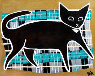 Original art for sale at UGallery.com | Black Cat on Blanket by Jessica JH Roller | $625 | acrylic painting | 24' h x 30' w | photo 1