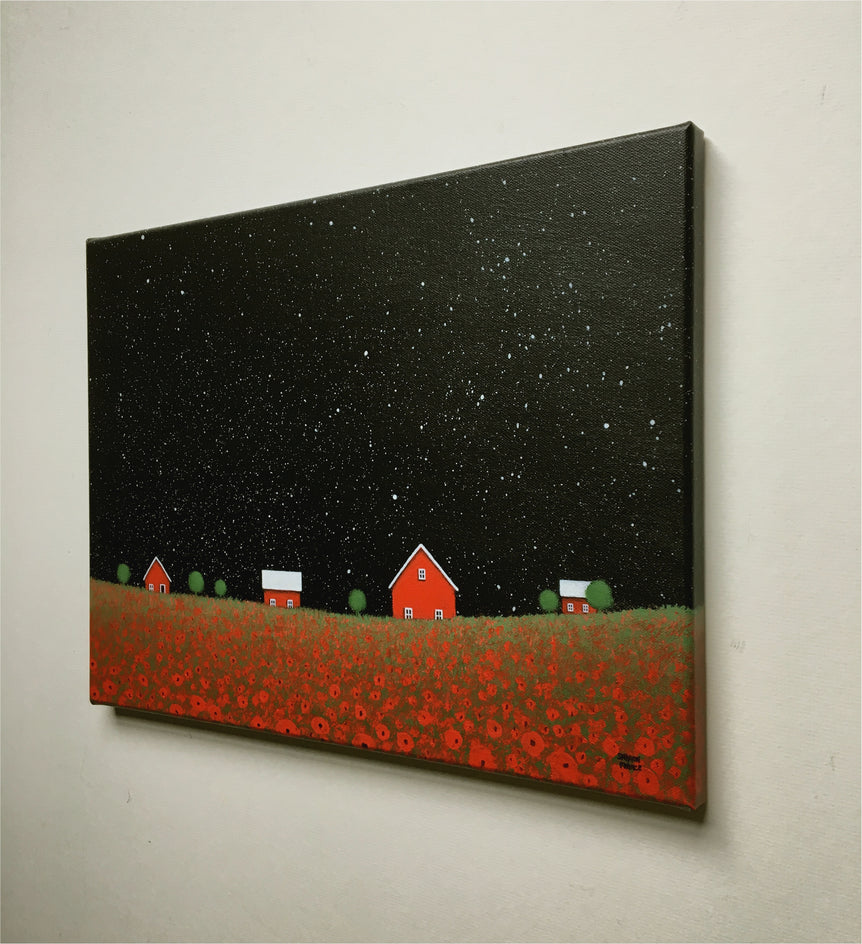 Night Sky over the Poppy Farm by Sharon France |  Closeup View of Artwork 