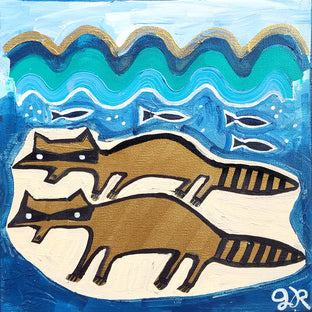 Original art for sale at UGallery.com | Raccoons on the Beach by Jessica JH Roller | $300 | acrylic painting | 10' h x 10' w | photo 1