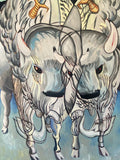 Original art for sale at UGallery.com | Cuddly Bison: Two of Swords by Rachel Srinivasan | $2,000 | oil painting | 48' h x 36' w | thumbnail 4