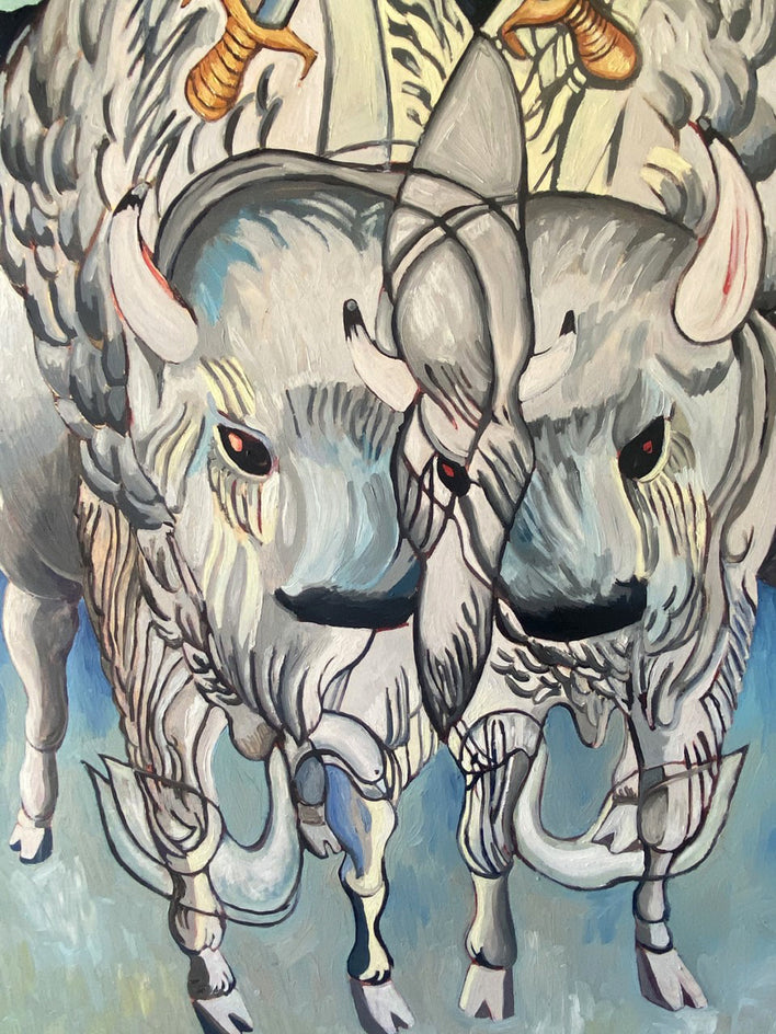Cuddly Bison: Two of Swords by Rachel Srinivasan |  Closeup View of Artwork 