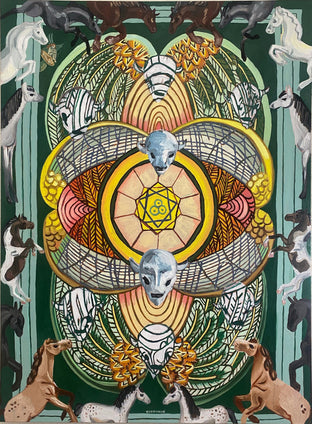Original art for sale at UGallery.com | Eight of Pentacles by Rachel Srinivasan | $2,600 | oil painting | 48' h x 36' w | photo 1