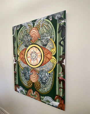 Original art for sale at UGallery.com | Four of Pentacles by Rachel Srinivasan | $3,200 | oil painting | 48' h x 36' w | photo 2