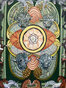 oil painting by Rachel Srinivasan titled Four of Pentacles