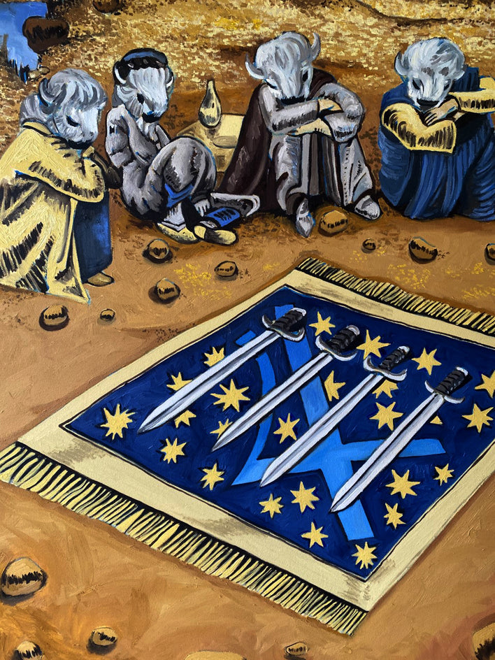 Four of Swords by Rachel Srinivasan |  Closeup View of Artwork 