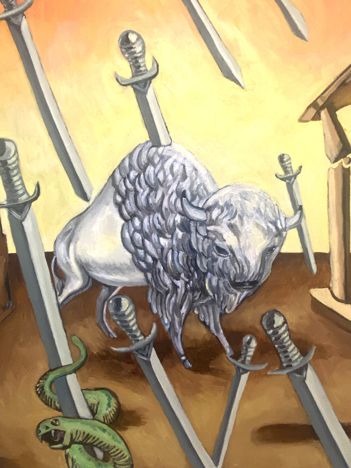 Nine of Swords by Rachel Srinivasan |  Closeup View of Artwork 