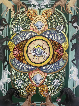 Original art for sale at UGallery.com | Seven of Pentacles by Rachel Srinivasan | $2,600 | oil painting | 48' h x 36' w | photo 1
