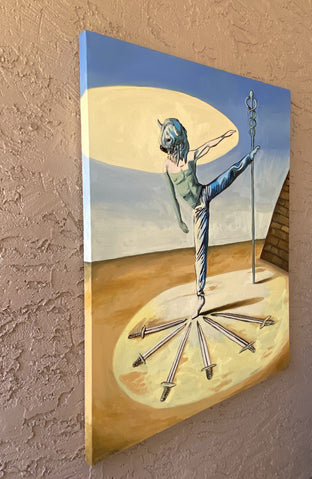 Original art for sale at UGallery.com | Six of Swords by Rachel Srinivasan | $2,100 | oil painting | 48' h x 36' w | photo 2