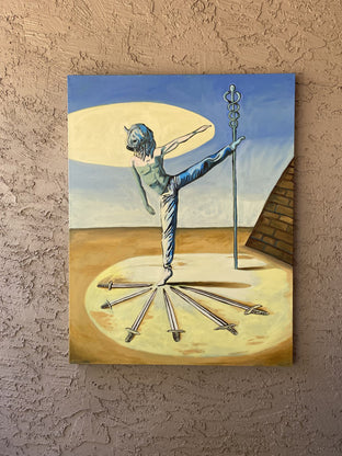 Original art for sale at UGallery.com | Six of Swords by Rachel Srinivasan | $2,100 | oil painting | 48' h x 36' w | photo 3