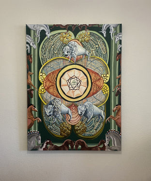 Original art for sale at UGallery.com | Three of Pentacles by Rachel Srinivasan | $3,200 | oil painting | 48' h x 36' w | photo 2