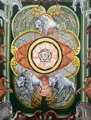Original art for sale at UGallery.com | Three of Pentacles by Rachel Srinivasan | $3,200 | oil painting | 48' h x 36' w | photo 1
