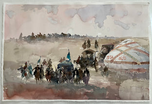 Original art for sale at UGallery.com | Nomad Riders by Rashid Kulbatyrov | $725 | watercolor painting | 15.7' h x 22.8' w | photo 2