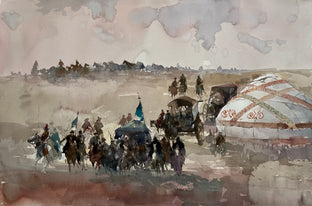 Original art for sale at UGallery.com | Nomad Riders by Rashid Kulbatyrov | $725 | watercolor painting | 15.7' h x 22.8' w | photo 1