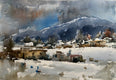 Original art for sale at UGallery.com | Village in Winter by Rashid Kulbatyrov | $650 | watercolor painting | 15.7' h x 22.8' w | thumbnail 1