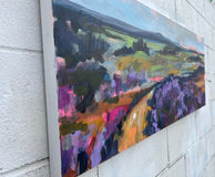 Original art for sale at UGallery.com | Lupin Field with Distant Mountains by Rebecca Klementovich | $1,325 | acrylic painting | 16' h x 40' w | thumbnail 2