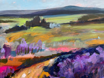 Original art for sale at UGallery.com | Lupin Field with Distant Mountains by Rebecca Klementovich | $1,325 | acrylic painting | 16' h x 40' w | thumbnail 4