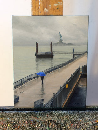 Original art for sale at UGallery.com | Red Hook, in the Rain by Nick Savides | $850 | oil painting | 10' h x 8' w | photo 3