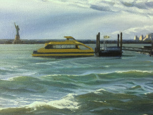 Original art for sale at UGallery.com | Red Hook – New York Harbor by Nick Savides | $875 | oil painting | 9' h x 12' w | photo 3