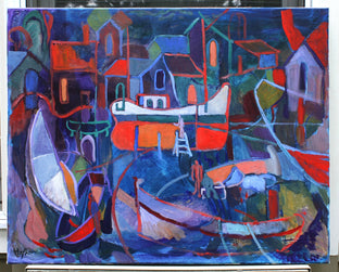 Original art for sale at UGallery.com | Boatyard by Robert Hofherr | $1,975 | acrylic painting | 24' h x 30' w | photo 3