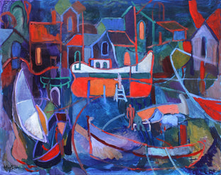 Original art for sale at UGallery.com | Boatyard by Robert Hofherr | $1,975 | acrylic painting | 24' h x 30' w | photo 1