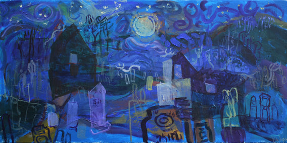 acrylic painting by Robert Hofherr titled Ghosts in the Graveyard