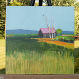 Original art for sale at UGallery.com | Pink Roof White Birch by Ruth LaGue | $475 | acrylic painting | 12' h x 12' w | thumbnail 3