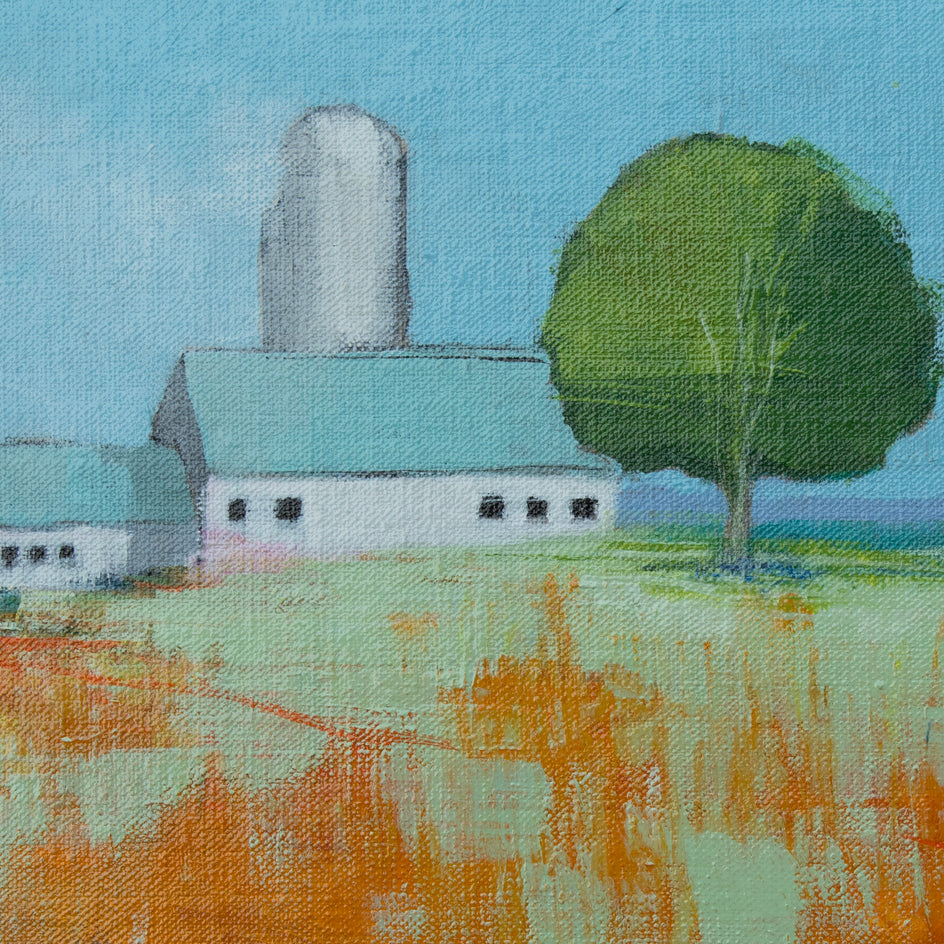 Silo and Barn by Ruth LaGue |  Closeup View of Artwork 