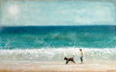 Original art for sale at UGallery.com | Beach Strolling on Lake Michigan by Sally Adams | $4,400 | acrylic painting | 30' h x 48' w | thumbnail 1