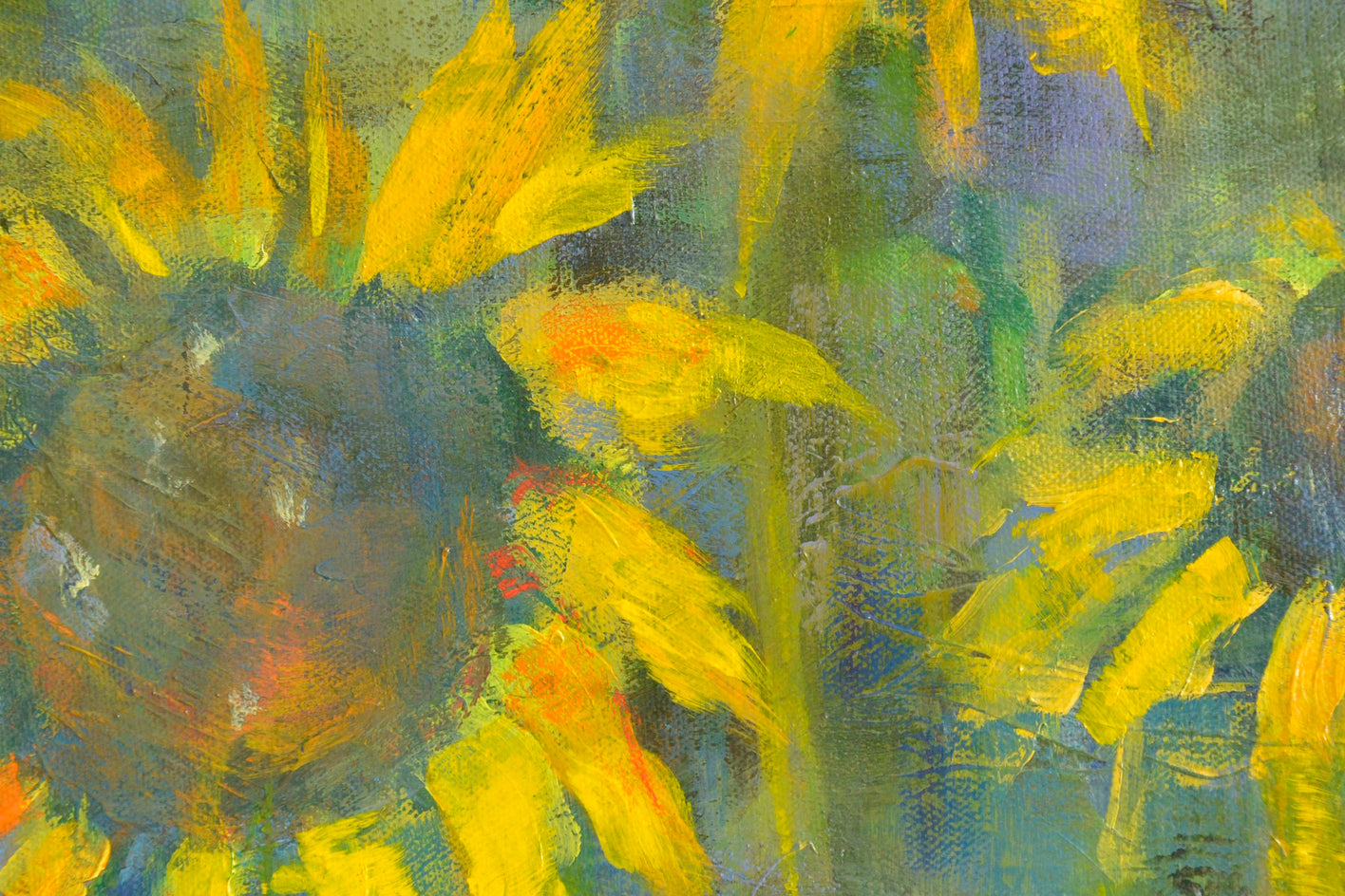 Misty Sunflowers by Sally Adams |  Closeup View of Artwork 