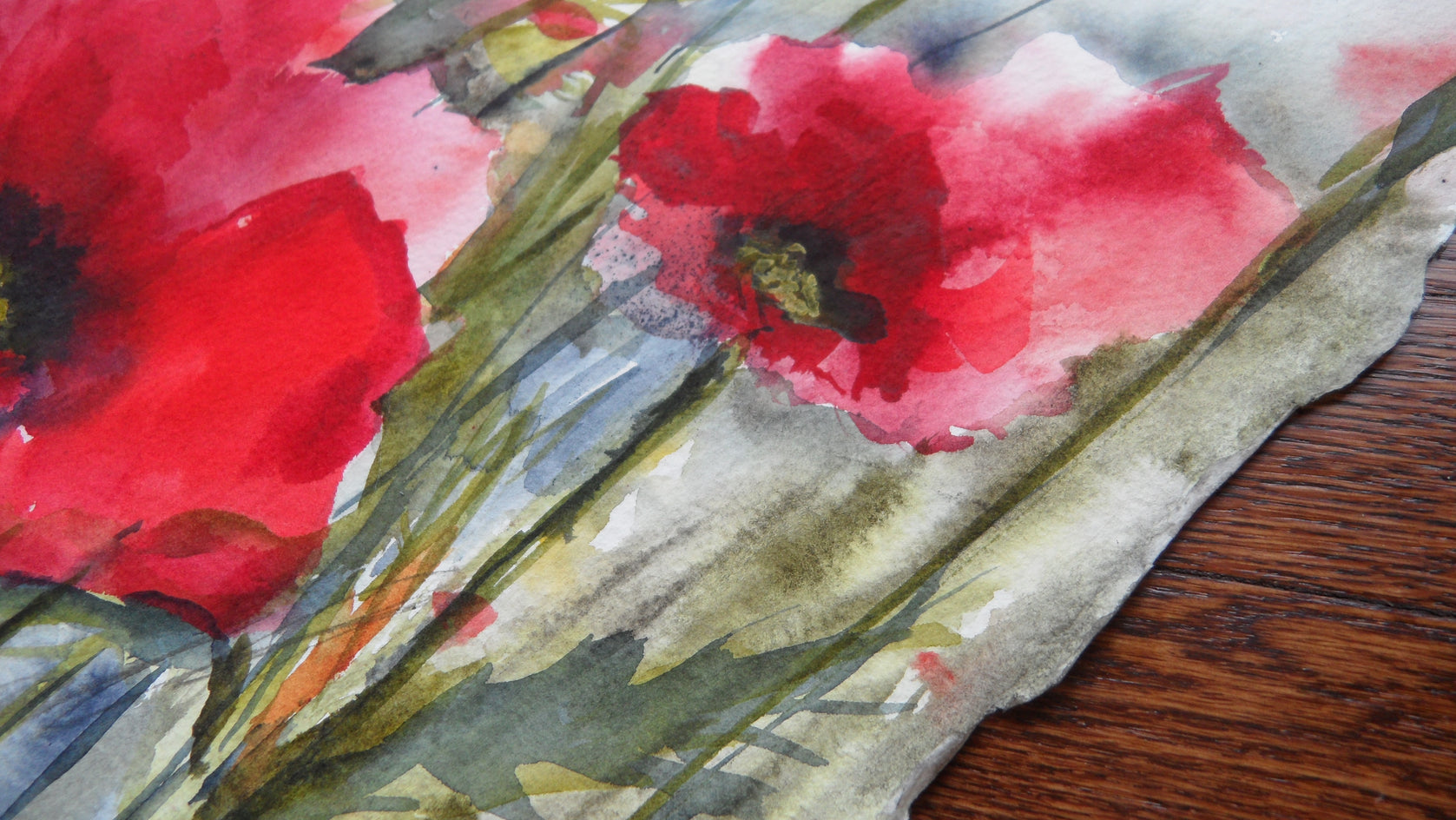 Red Poppies XVIII by Karin Johannesson |  Side View of Artwork 