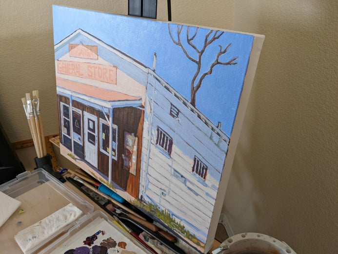 General Store in Aguanga Baking in the Sun by Samuel Pretorius |  Side View of Artwork 