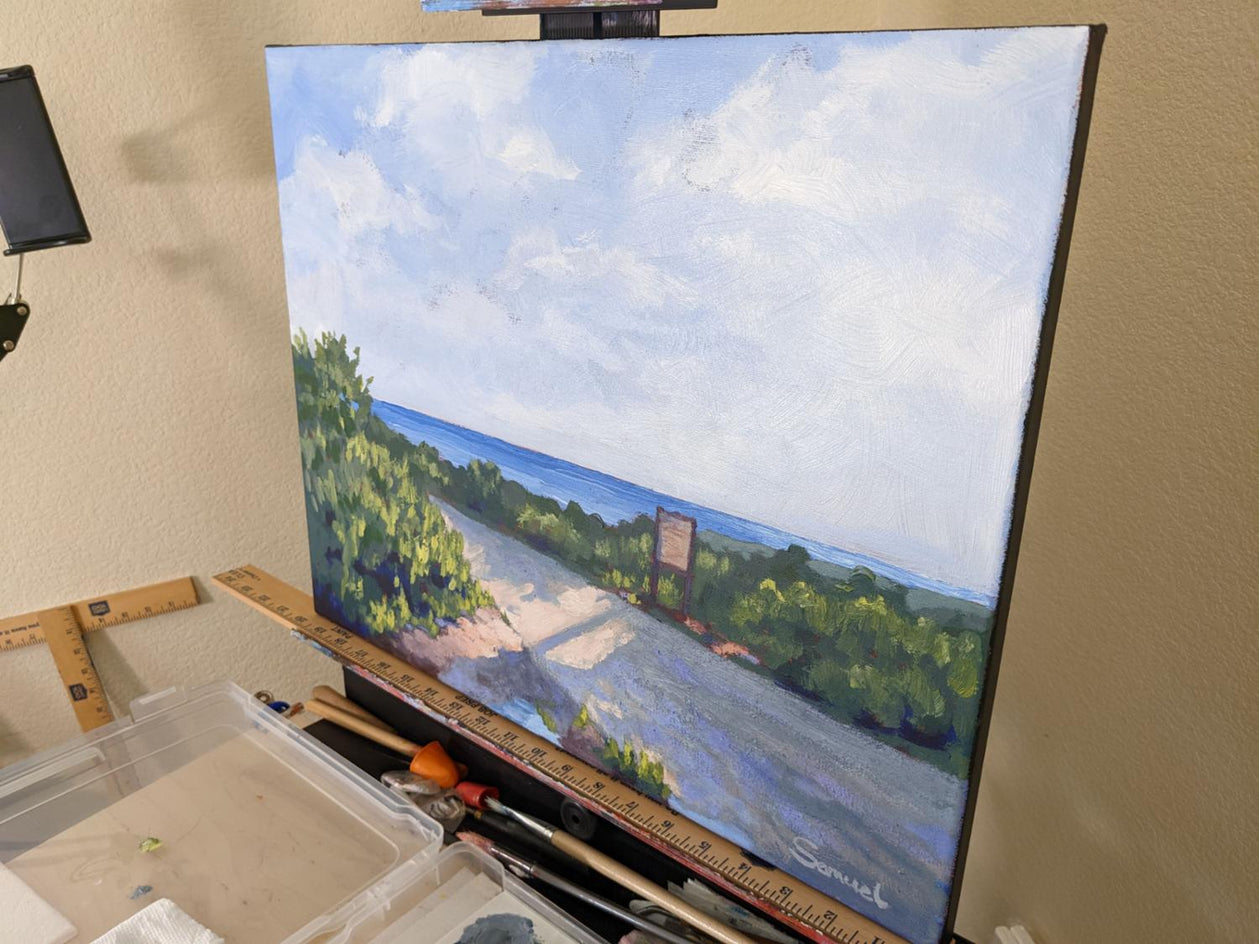 Golden Hour Stroll in Crystal Cove Cliffs by Samuel Pretorius |  Side View of Artwork 